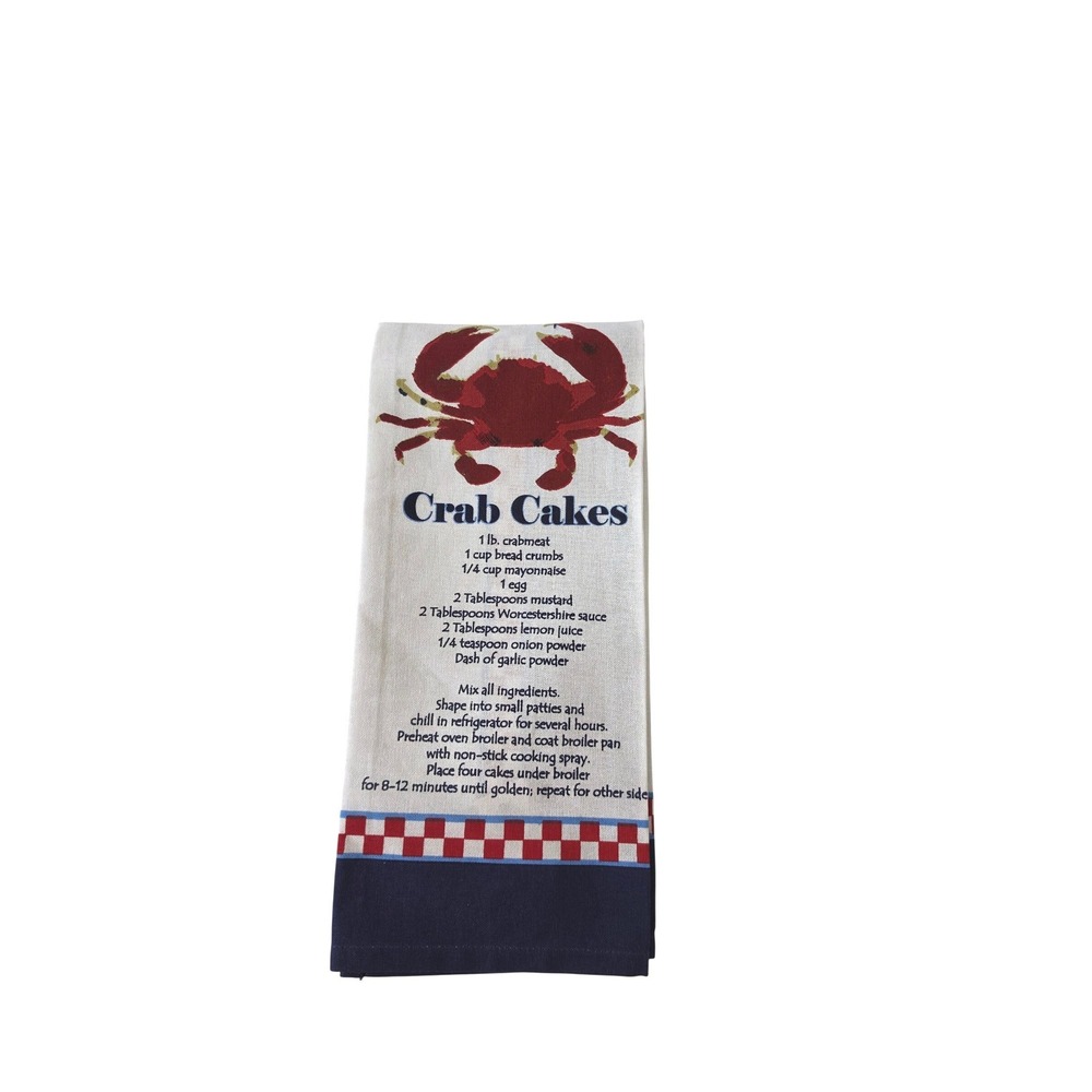 DII Crab Cakes Recipe Tea Towel 100% Cotton Coastal Nautical Kitchen Hand Towel‎